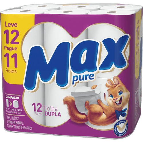 Papel-Higienico-Folha-Dupla-Neutro-Max-Pure-30m-Pacote-Leve-12-Pague-11-Unidades