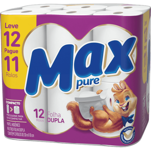 Papel-Higienico-Folha-Dupla-Neutro-Max-Pure-30m-Pacote-Leve-12-Pague-11-Unidades Papel-Higienico-Folha-Dupla-Neutro-Max-Pure-30m-Pacote-Leve-12-Pague-11-Unidades