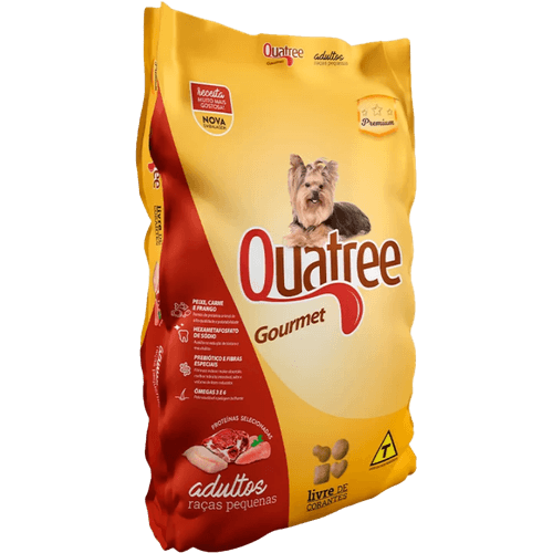 Racao-Quatree-Gourmet-Sabor-Peixe-Carne-E-Frango-Para-Caes-Adultos-Racas-Pequenas-3kg