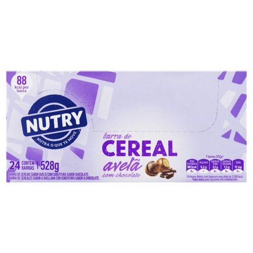 Barra-de-Cereal-Avela-com-Cobertura-Chocolate-Nutry-Caixa-528g-24-Unidades-22g-Cada Barra-de-Cereal-Avela-com-Cobertura-Chocolate-Nutry-Caixa-528g-24-Unidades-22g-Cada