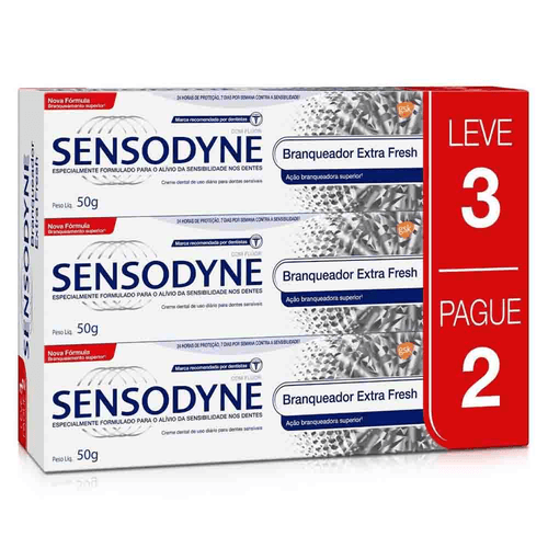 Creme-Dental-Branqueador-Extra-Fresh-Sensodyne-Caixa-150g-Leve-3-Pague-2-Unidades-50g-Cada-Preco-Promocional Creme-Dental-Branqueador-Extra-Fresh-Sensodyne-Caixa-150g-Leve-3-Pague-2-Unidades-50g-Cada-Preco-Promocional