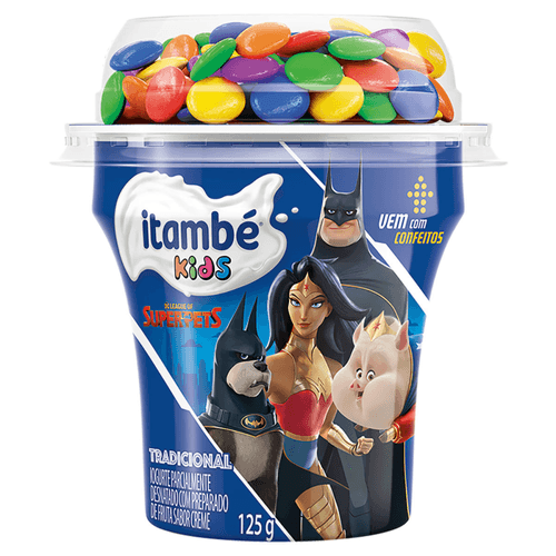 Iogurte-Parcialmente-Desnatado-com-Preparado-de-Fruta-Creme-Tradicional-com-Confeito-League-of-SuperPets-Itambe-Kids-Copo-125g Iogurte-Parcialmente-Desnatado-com-Preparado-de-Fruta-Creme-Tradicional-com-Confeito-League-of-SuperPets-Itambe-Kids-Copo-125g
