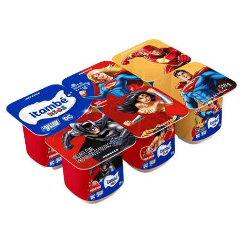 Iogurte-Parcialmente-Desnatado-com-Preparado-de-Frutas-Morango---Salada-de-Frutas-Justice-League-Itambe-Kids-Bandeja-510g-6-Unidades