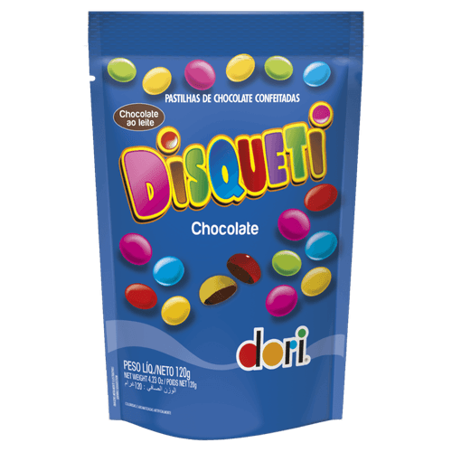 Pastilha-de-Chocolate-Confeitada-ao-Leite-Dori-Disqueti-Sache-120g Pastilha-de-Chocolate-Confeitada-ao-Leite-Dori-Disqueti-Sache-120g