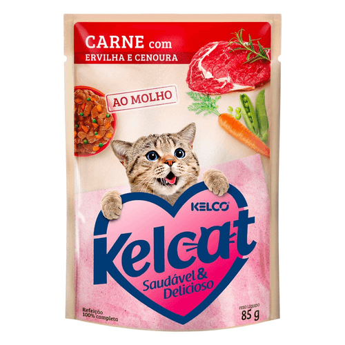 Racao-Umida-para-Gatos-Kelcat-Carne-Ervilha-e-Cenoura-Sache-85g Racao-Umida-para-Gatos-Kelcat-Carne-Ervilha-e-Cenoura-Sache-85g