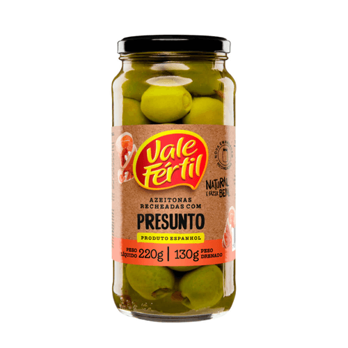 Azeitona-Verde-em-Conserva-Recheio-Presunto-Vale-Fertil-Vidro-Peso-Liquido-220g-Peso-Drenado-130g Azeitona-Verde-em-Conserva-Recheio-Presunto-Vale-Fertil-Vidro-Peso-Liquido-220g-Peso-Drenado-130g