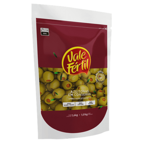 Azeitona-Verde-em-Conserva-com-Recheio-de-Pimentao-Vale-Fertil-Sache-Peso-Liquido-16kg-Peso-Drenado-101kg-Embalagem-Economica-Tamanho-Familia