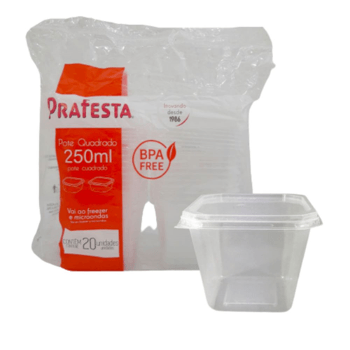 Pote-Plastica-Prafesta-Quadrado-Com-Tampa-250ml-20-unidades Pote-Plastica-Prafesta-Quadrado-Com-Tampa-250ml-20-unidades