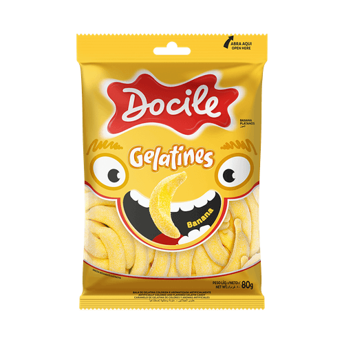 Bala-de-Gelatina-Banana-Docile-Gelatines-Pacote-80g Bala-de-Gelatina-Banana-Docile-Gelatines-Pacote-80g