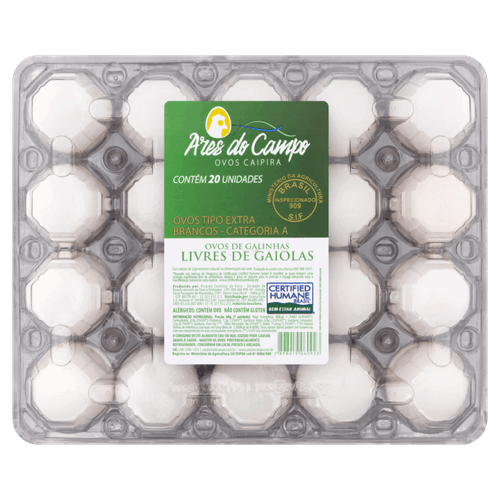 Ovos-Brancos-Grandes-Livres-de-Gaiola-Ares-do-Campo-Bandeja-20-Unidades Ovos-Brancos-Grandes-Livres-de-Gaiola-Ares-do-Campo-Bandeja-20-Unidades