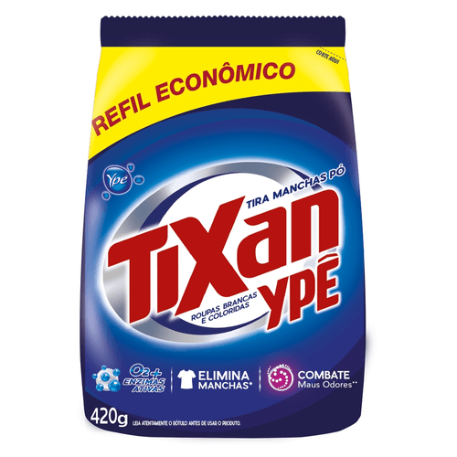 Tira-Manchas-em-Po-Roupas-Brancas-e-Coloridas-Tixan-Ype-Pacote-380g-Refil-Economico