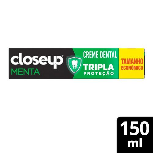 Creme Dental com Flúor e Cálcio Menta Closeup Tripla Proteção Caixa 150g Tamanho Econômico Creme Dental com Flúor e Cálcio Menta Closeup Tripla Proteção Caixa 150g Tamanho Econômico