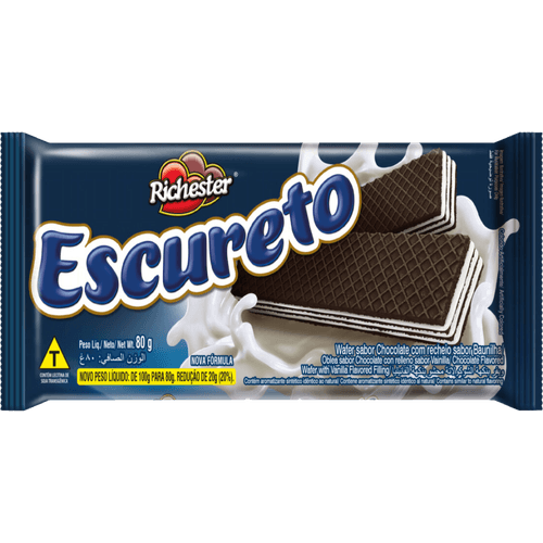 Biscoito-Wafer-Chocolate-Recheio-Baunilha-Richester-Escureto-Pacote-80g