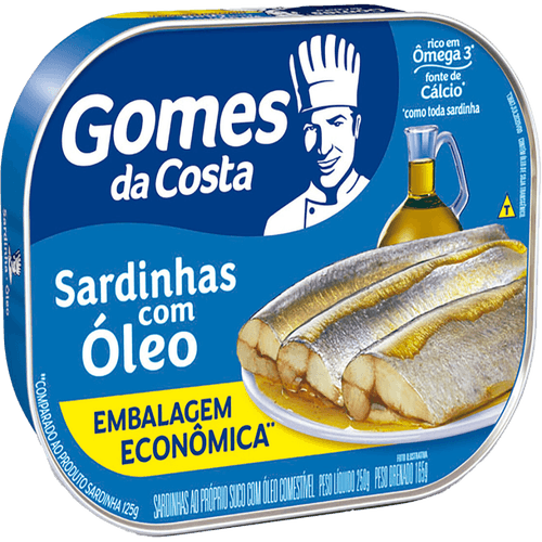 Sardinha-ao-Proprio-Suco-com-Oleo-Comestivel-Gomes-da-Costa-Lata-Peso-Liquido-250g-Peso-Drenado-150g-Embalagem-Economica Sardinha-ao-Proprio-Suco-com-Oleo-Comestivel-Gomes-da-Costa-Lata-Peso-Liquido-250g-Peso-Drenado-150g-Embalagem-Economica