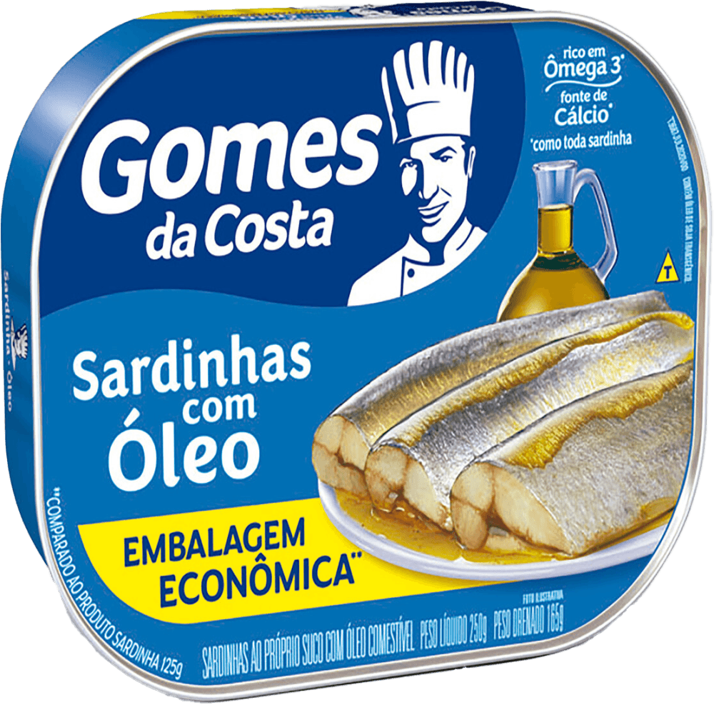 Sardinha ao Próprio Suco com Óleo Comestível Gomes da Costa Lata Peso Líquido 250g Peso Drenado 150g Embalagem Econômica