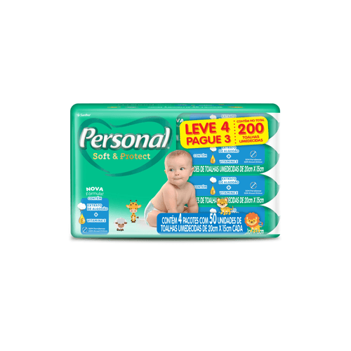 Lencos-Umedecidos-Personal-Baby-Soft---Protect-Leve-4-Pague-3-com-4-pacotes-com-50-lencos---total-de-200-lencos