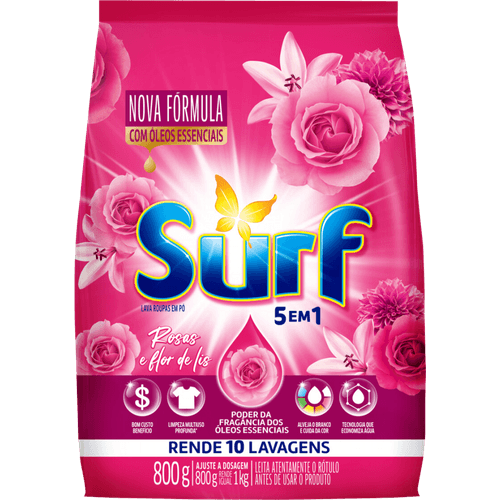 Lava-Roupas-em-Po-5-em-1-Rosas-e-Flor-de-Lis-Surf-Pacote-800g