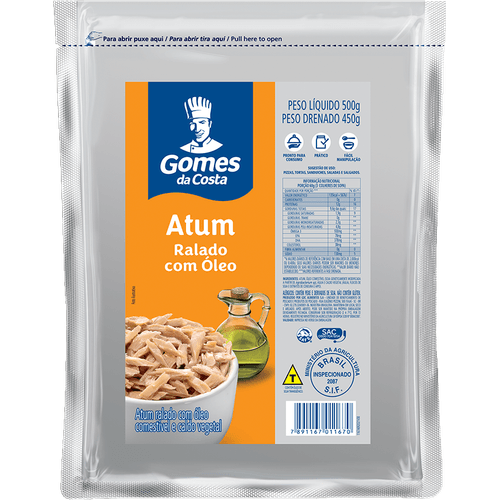 Atum-Ralado-em-Oleo-Comestivel-e-Caldo-Vegetal-Gomes-da-Costa-Pacote-Peso-Liquido-500g-Peso-Drenado-450g Atum-Ralado-em-Oleo-Comestivel-e-Caldo-Vegetal-Gomes-da-Costa-Pacote-Peso-Liquido-500g-Peso-Drenado-450g