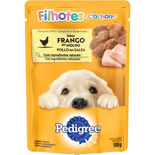 Alimento-Completo-e-Balanceado-para-Caes-Filhotes-Frango-ao-Molho-Pedigree-Sache-100g Alimento-Completo-e-Balanceado-para-Caes-Filhotes-Frango-ao-Molho-Pedigree-Sache-100g