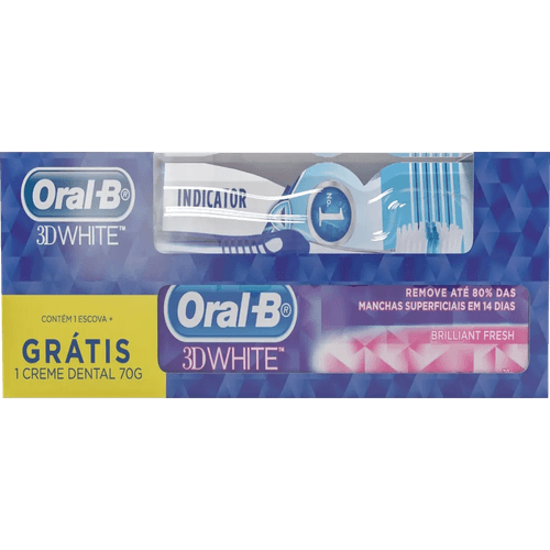 Kit-Escova-Dental-Macia-Oral-B-3D-White-Indicator-Gratis-Creme-Dental-Brilliant-Fresh Kit-Escova-Dental-Macia-Oral-B-3D-White-Indicator-Gratis-Creme-Dental-Brilliant-Fresh