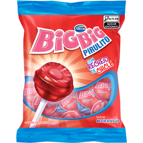 Pirulito-Morango-Recheio-Chicle-Big-Big-Pacote-500g Pirulito-Morango-Recheio-Chicle-Big-Big-Pacote-500g