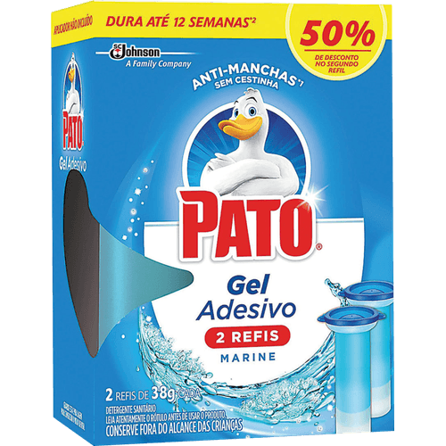 Detergente-Sanitario-Gel-Adesivo-Marine-Pato-2-Unidades-38g-Cada-12-Discos-Gratis-50--de-Desconto-no-Segundo-Refil