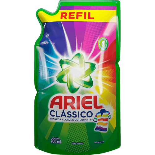 Lava-Roupas-Liquido-Roupas-Brancas-e-Coloridas-Ariel-Cores-Radiantes-Sache-700ml-Embalagem-Economica