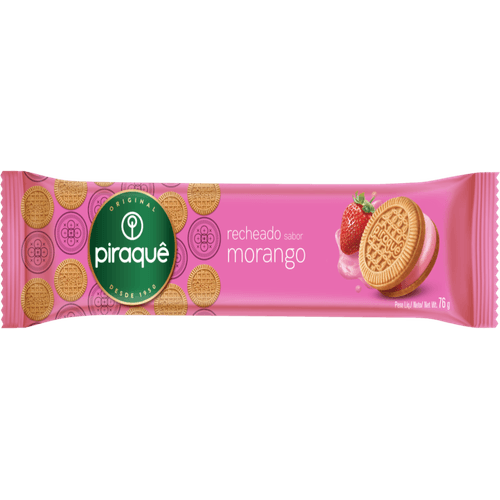 Biscoito-Recheio-Morango-Piraque-Pacote-76g Biscoito-Recheio-Morango-Piraque-Pacote-76g