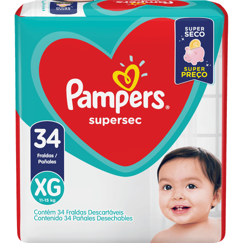 Fralda-Descartavel-Infantil-Pampers-Supersec-XG-11-a-15kg-Pacote-34-Unidades Fralda-Descartavel-Infantil-Pampers-Supersec-XG-11-a-15kg-Pacote-34-Unidades