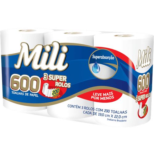 Toalha-de-Papel-Mili-3-Rolos-600-Folhas Toalha-de-Papel-Mili-3-Rolos-600-Folhas
