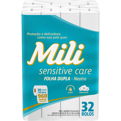 Papel-Higienico-Folha-Dupla-Mili-Sensitive-Care-30-Metros-32-Rolos-Embalagem-Economica