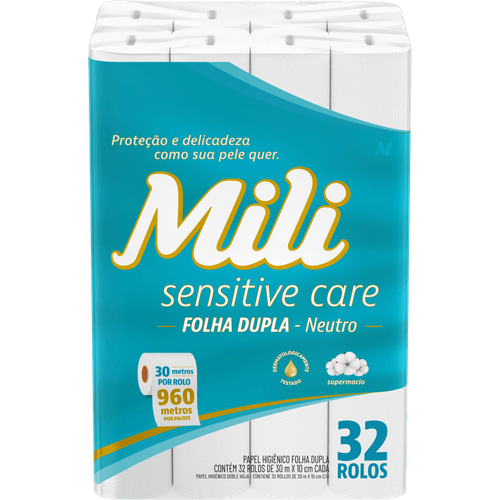 Papel-Higienico-Folha-Dupla-Mili-Sensitive-Care-30-Metros-32-Rolos-Embalagem-Economica Papel-Higienico-Folha-Dupla-Mili-Sensitive-Care-30-Metros-32-Rolos-Embalagem-Economica