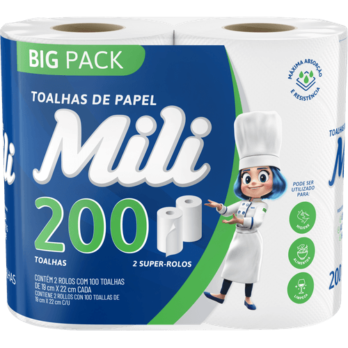 Toalha-de-Papel-Mili-2-Rolos-200-Folhas Toalha-de-Papel-Mili-2-Rolos-200-Folhas