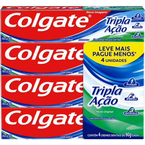 Creme-Dental-Anticarie-com-Fluor-e-Calcio-Menta-Original-Colgate-Tripla-Acao-Caixa-4-Unidades-de-90g-Cada-Leve-Mais-Pague-Menos Creme-Dental-Anticarie-com-Fluor-e-Calcio-Menta-Original-Colgate-Tripla-Acao-Caixa-4-Unidades-de-90g-Cada-Leve-Mais-Pague-Menos
