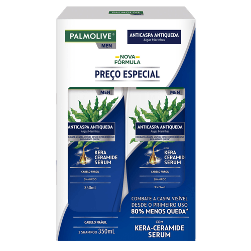 Shampoo-Anticaspa-e-Antiqueda-com-Kera-Ceramide-Serum-Algas-Marinhas-Palmolive-Men-Frasco-2-Unidades-350ml-Cada Shampoo-Anticaspa-e-Antiqueda-com-Kera-Ceramide-Serum-Algas-Marinhas-Palmolive-Men-Frasco-2-Unidades-350ml-Cada