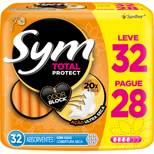 Absorvente-Externo-Sym-Total-Protect-Cobertura-Seca-com-Abas-Leve-32-Pague-28-unidades