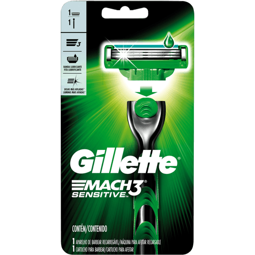 Kit-Aparelho-Recarregavel---Carga-para-Barbear-Gillette-Mach3-Sensitive Kit-Aparelho-Recarregavel---Carga-para-Barbear-Gillette-Mach3-Sensitive