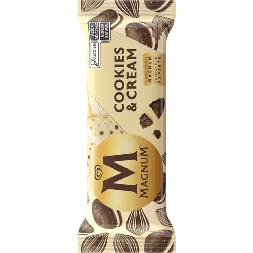 Sorvete-Sabor-Cookies---Cream-Baunilha-Cobertura-Chocolate-Branco-e-Cookies-de-Chocolate-Magnum-Pacote-69g