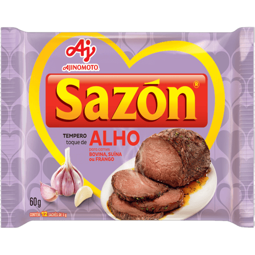 Tempero-Po-para-Carnes-Toque-de-Alho-Sazon-Pacote-60g-12-Unidades-5g-Cada