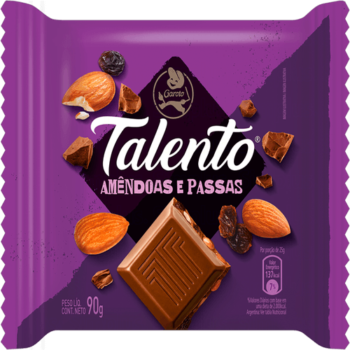 Chocolate-ao-Leite-com-Amendoas-e-Passas-Garoto-Talento-Pacote-90g Chocolate-ao-Leite-com-Amendoas-e-Passas-Garoto-Talento-Pacote-90g
