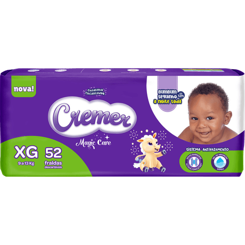 Fralda-Descartavel-Infantil-Cremer-Magic-Care-XG-9-a-13kg-Pacote-52-Unidades Fralda-Descartavel-Infantil-Cremer-Magic-Care-XG-9-a-13kg-Pacote-52-Unidades