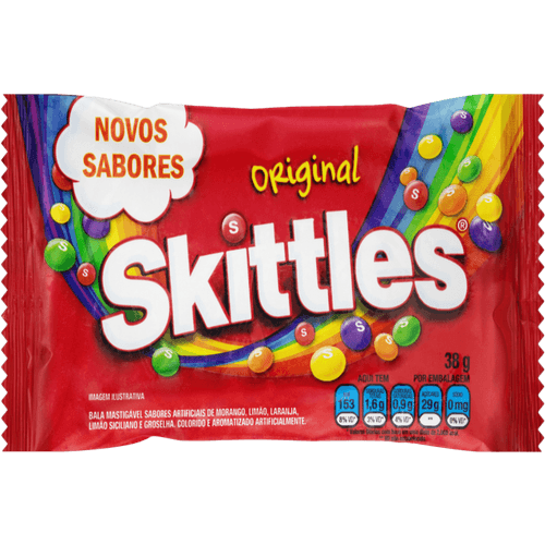 Bala-Mastigavel-Original-de-Morango-Limao-Laranja-Limao-Siciliano-ou-Groselha-Skittles-Pacote-38g Bala-Mastigavel-Original-de-Morango-Limao-Laranja-Limao-Siciliano-ou-Groselha-Skittles-Pacote-38g