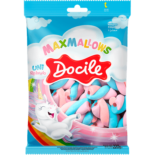 Marshmallow-Baunilha-Recheio-Morango-Uni-Docile-Maxmallows-Pacote-220g Marshmallow-Baunilha-Recheio-Morango-Uni-Docile-Maxmallows-Pacote-220g