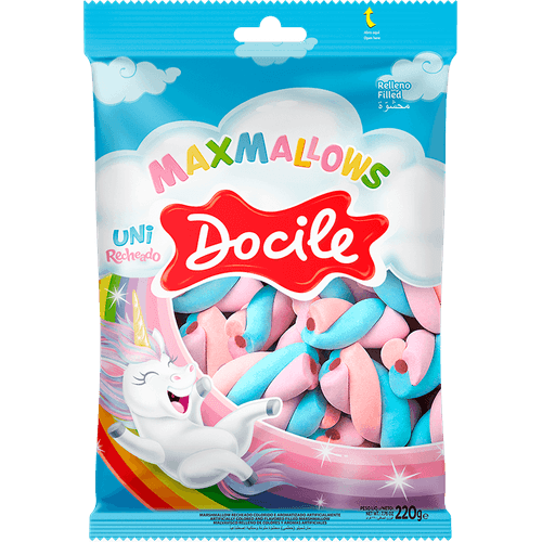 Marshmallow-Baunilha-Recheio-Morango-Uni-Docile-Maxmallows-Pacote-220g