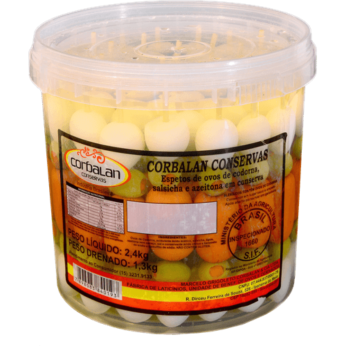 Espeto-Misto-Ovo-de-Codorna-Salsicha-Azeitona-em-Conserva-Corbalan-13Kg