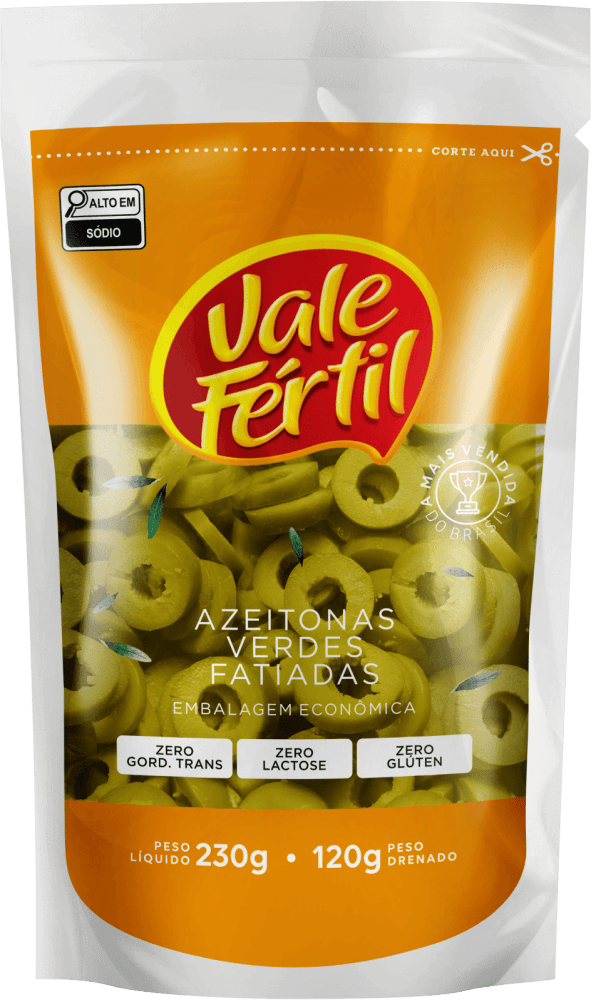Azeitona Verde Fatiada em Conserva Vale Fértil Sachê Peso Líquido 230g Peso Drenado 120g