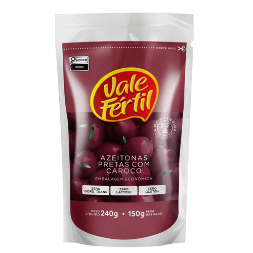 Azeitona-Preta-em-Conserva-com-Caroco-Vale-Fertil-Sache-Peso-Liquido-240g-Peso-Drenado-150g-Embalagem-Economica Azeitona-Preta-em-Conserva-com-Caroco-Vale-Fertil-Sache-Peso-Liquido-240g-Peso-Drenado-150g-Embalagem-Economica