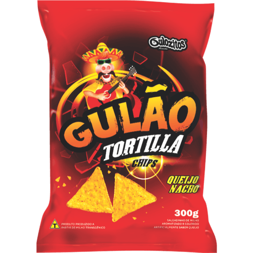 Salgadinho-Tortilla-Chips-Sabor-Queijo-Nacho-Gulao-Pacote-300g