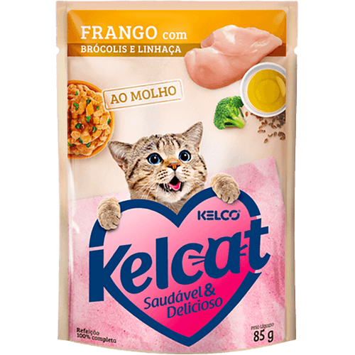 Racao-Umida-para-Gatos-Kelcat-Frango-Brocolis-e-Linhaca-Sache-85g Racao-Umida-para-Gatos-Kelcat-Frango-Brocolis-e-Linhaca-Sache-85g