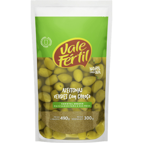 Azeitona-Verde-em-Conserva-Varietal-Arauco-com-Caroco-Vale-Fertil-Sache-Peso-Liquido-490g-Peso-Drenado-300g Azeitona-Verde-em-Conserva-Varietal-Arauco-com-Caroco-Vale-Fertil-Sache-Peso-Liquido-490g-Peso-Drenado-300g